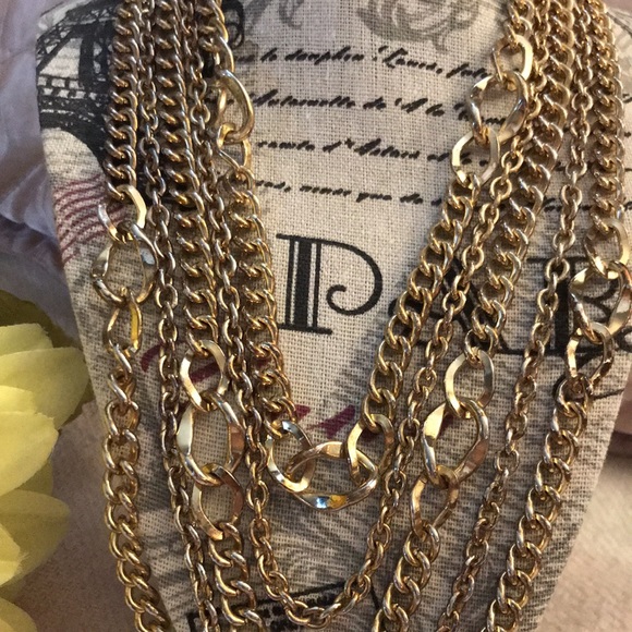 GRAZIANO GOLDTONE MULTI CHAIN STATEMENT NECKLACE - Picture 6 of 16